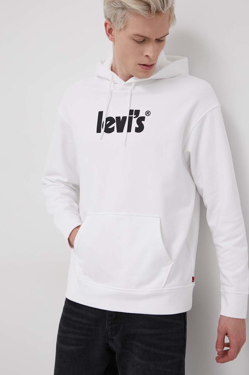 Levi's Hanorac de bumbac bărbați, culoarea alb, cu imprimeu