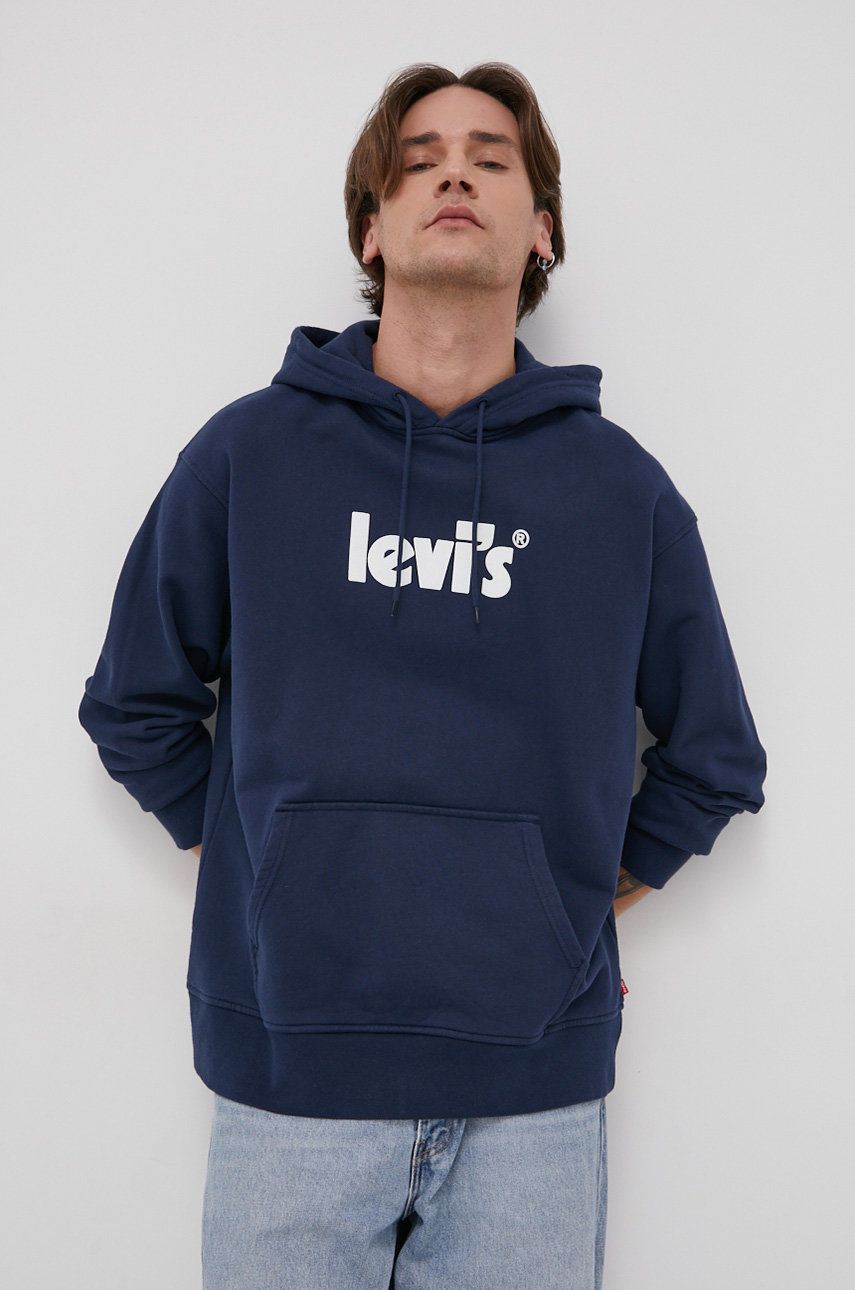 Levi’s Hanorac de bumbac bărbați, culoarea albastru marin, cu imprimeu answear.ro imagine 2022 reducere