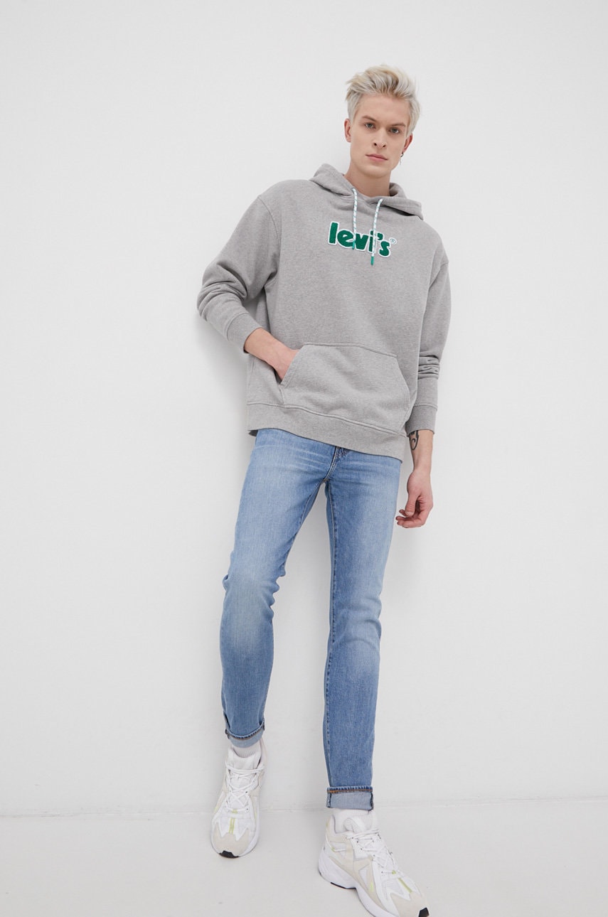Levi's bluză bărbați, culoarea gri, cu imprimeu