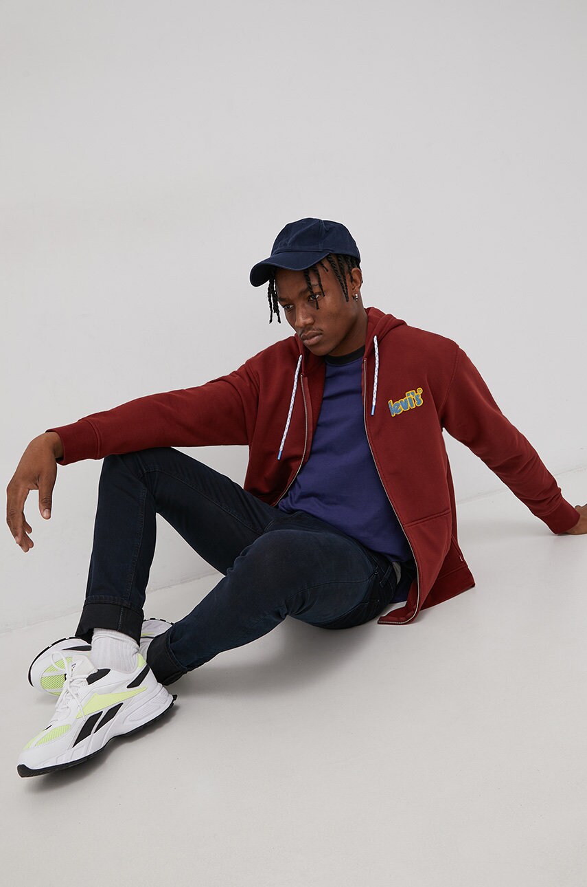 Levi's hanorac de bumbac bărbați, culoarea bordo, material neted