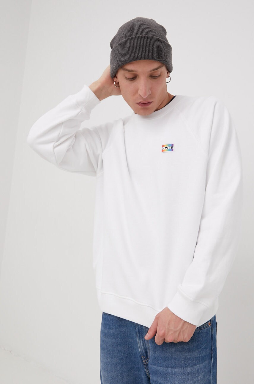 Levi's hanorac de bumbac pride barbati, culoarea alb, neted