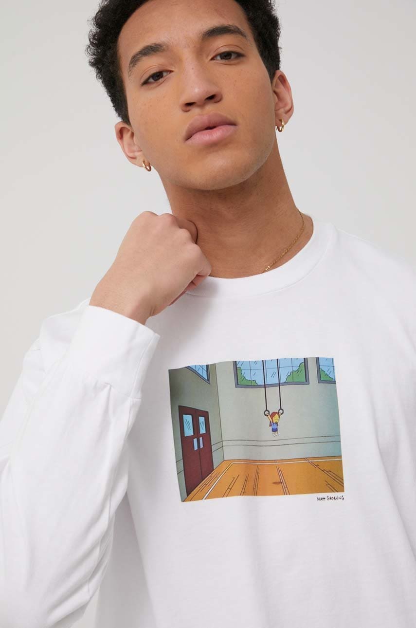 Levi's longsleeve din bumbac x simpson barbati, culoarea alb, cu imprimeu