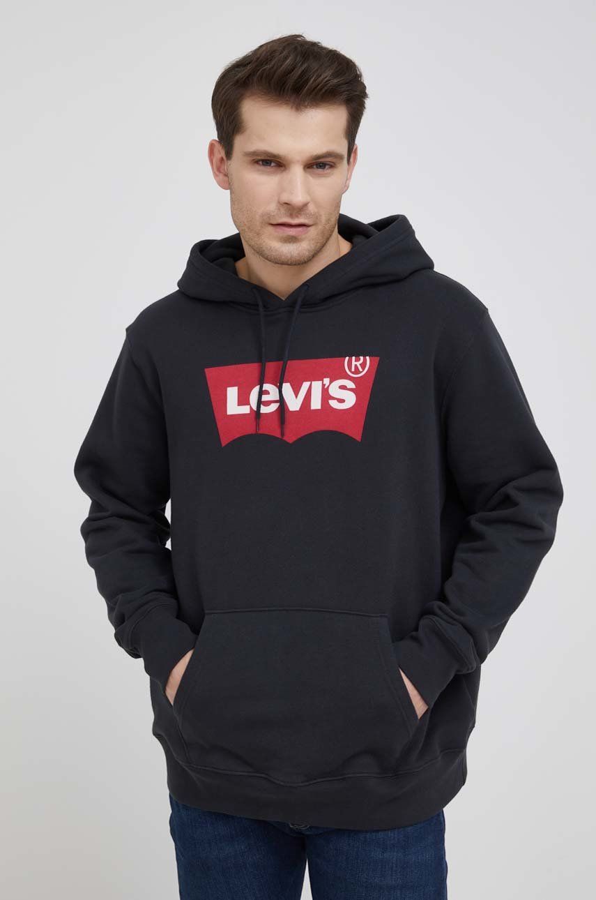 Levně Bavlněná mikina Levi's pánská, černá barva, s kapucí, s potiskem, 38424.0001-Reds