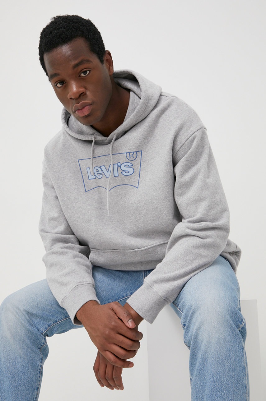 

Памучен суичър Levi' мъжки в сиво с принт, Сив
