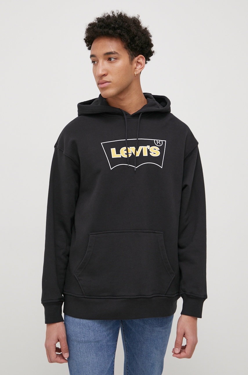 

Памучен суичър Levi's мъжки в черно с принт, Черен
