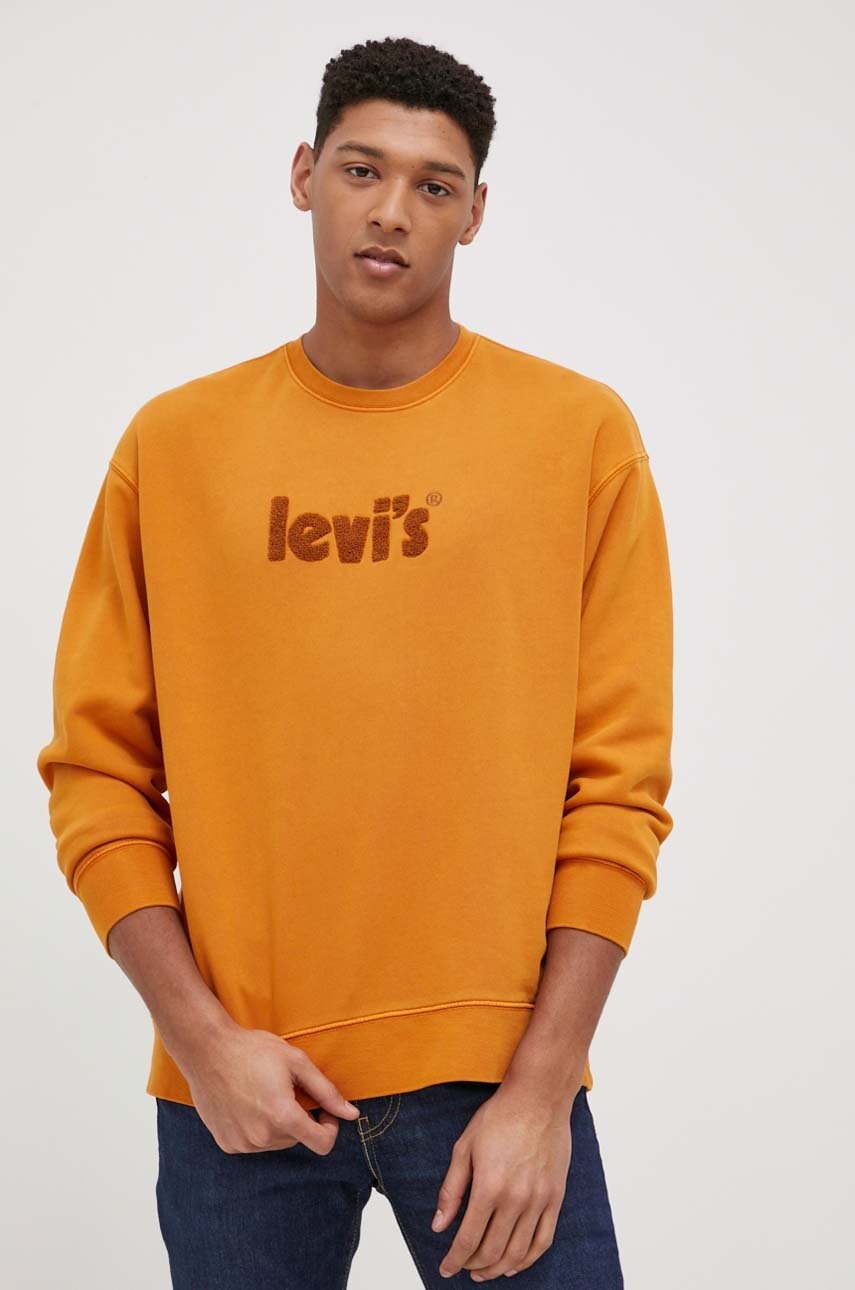 Levi's hanorac de bumbac barbati, culoarea maro, neted