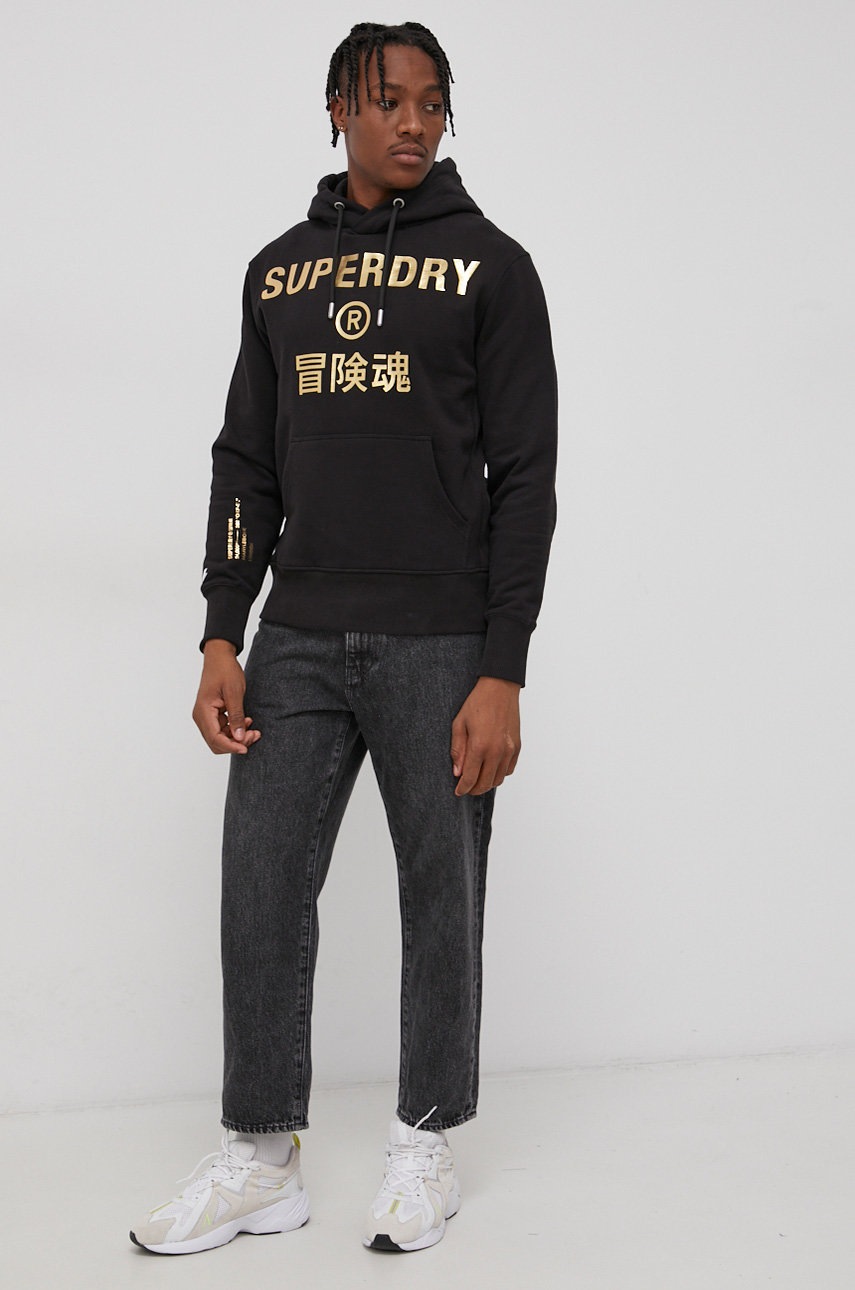 

Бавовняна кофта Superdry чоловіча колір чорний з принтом