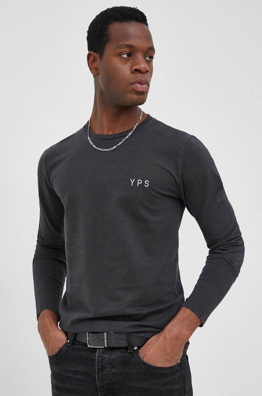 Young poets society longsleeve din bumbac barbati, culoarea gri, neted