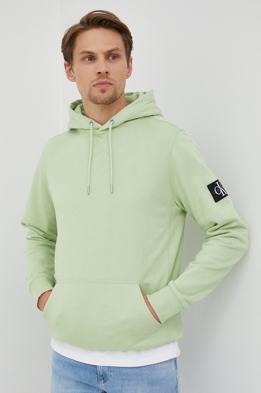 

Памучен суичър Calvin Klein Jeans мъжка в зелено с апликация, Зелен