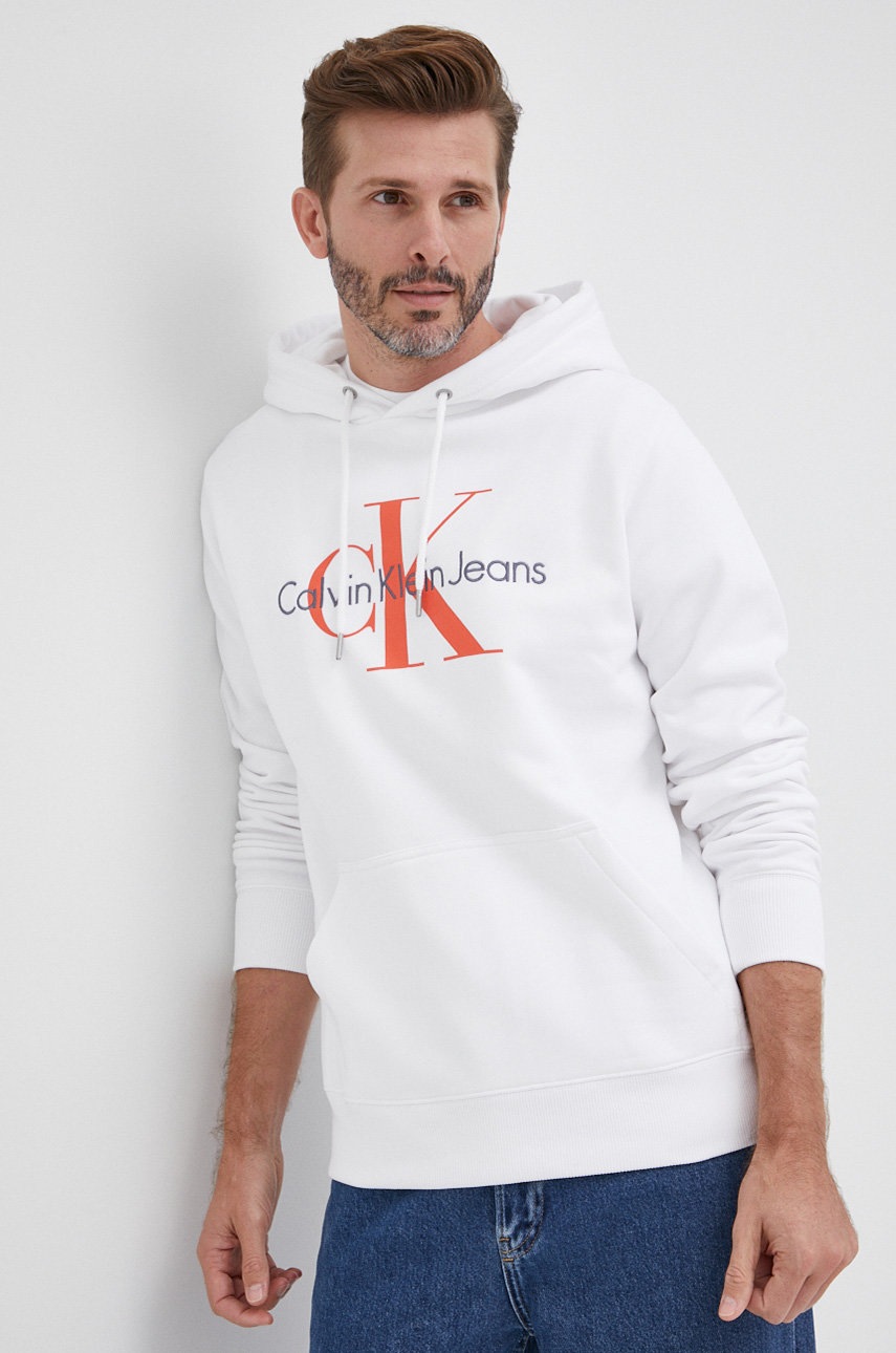 

Памучен суичър Calvin Klein Jeans мъжки в бяло с апликация, Бял