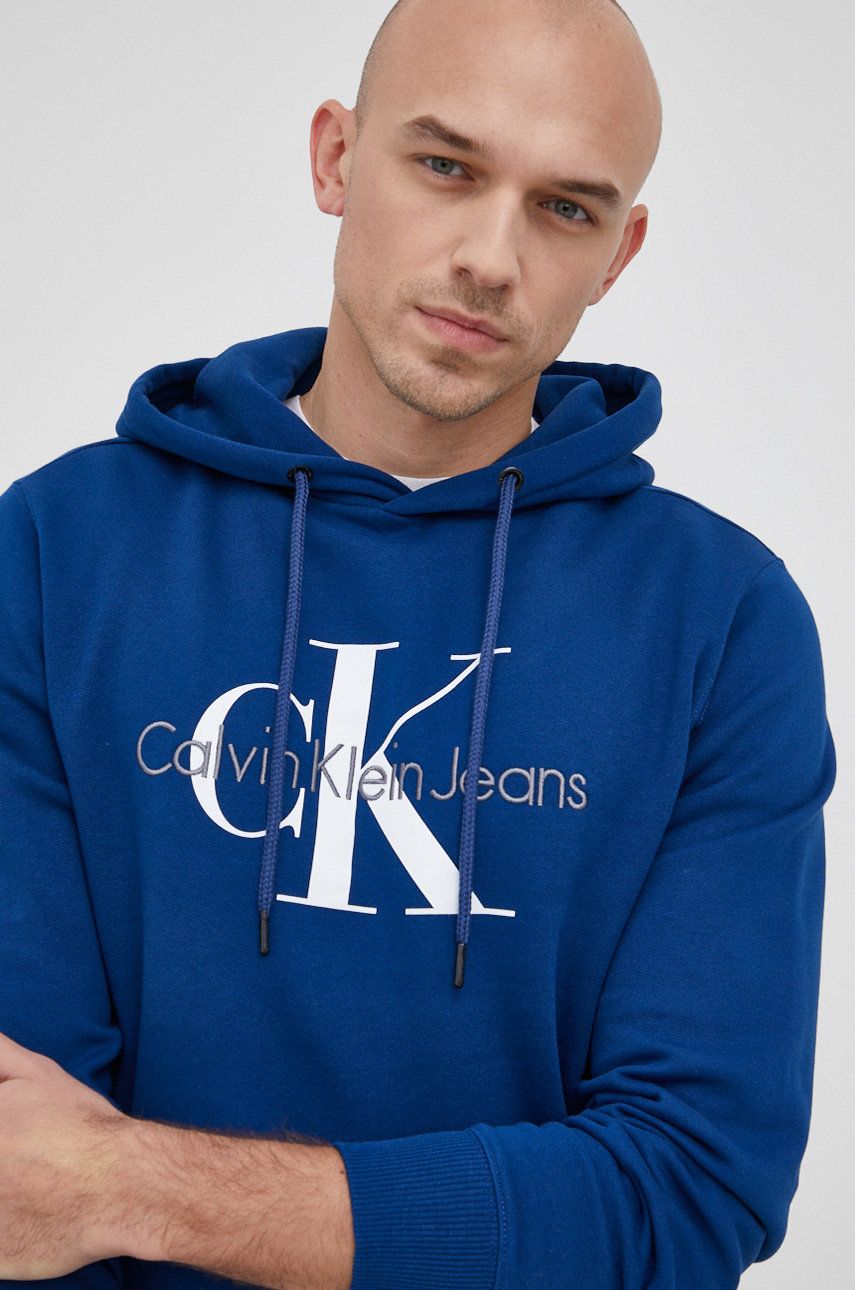 Calvin Klein Jeans Bluza bawełniana męska z kapturem z aplikacją
