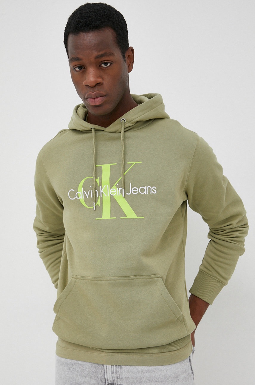 

Памучен суичър Calvin Klein Jeans мъжки в зелено с апликация, Зелен