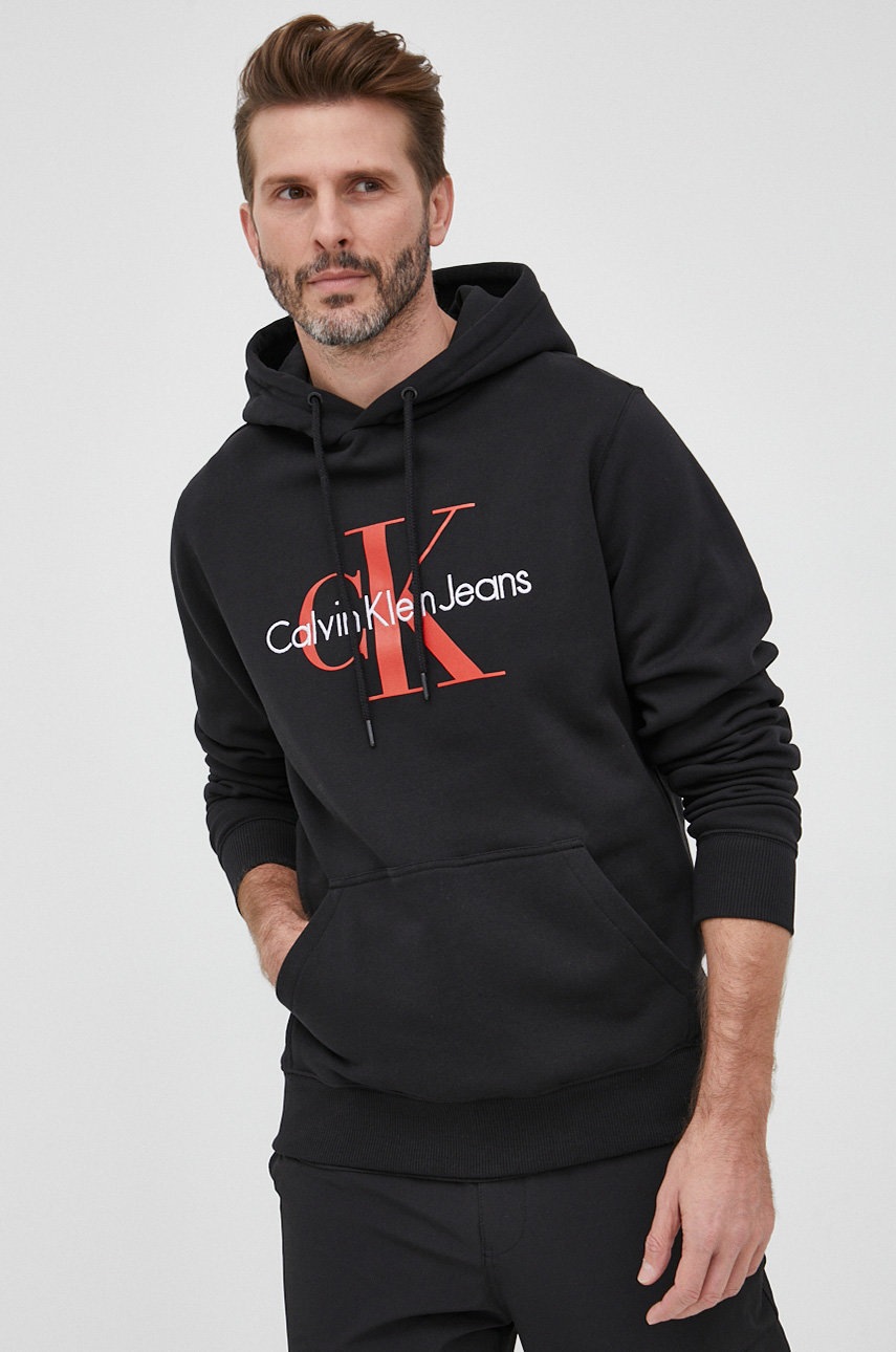 

Памучен суичър Calvin Klein Jeans мъжки в черно с апликация, Черен