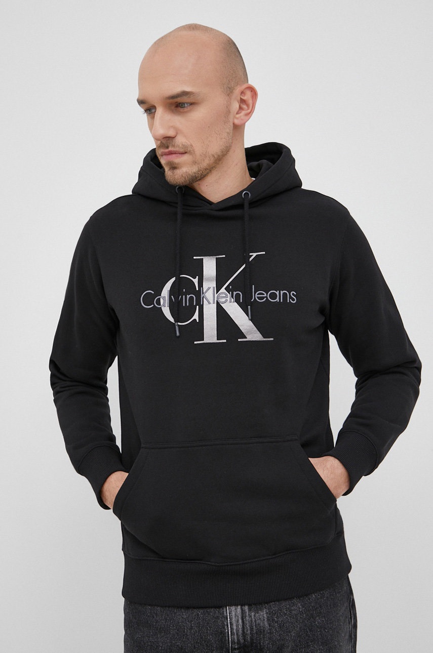 

Памучен суичър Calvin Klein Jeans мъжки в черно с апликация, Черен