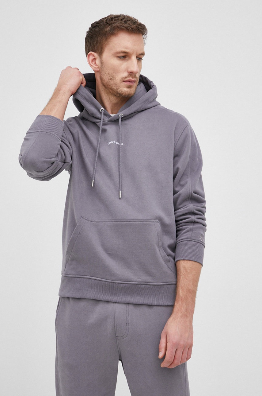 

Памучен суичър Calvin Klein Jeans мъжки в сиво с изчистен дизайн, Сив