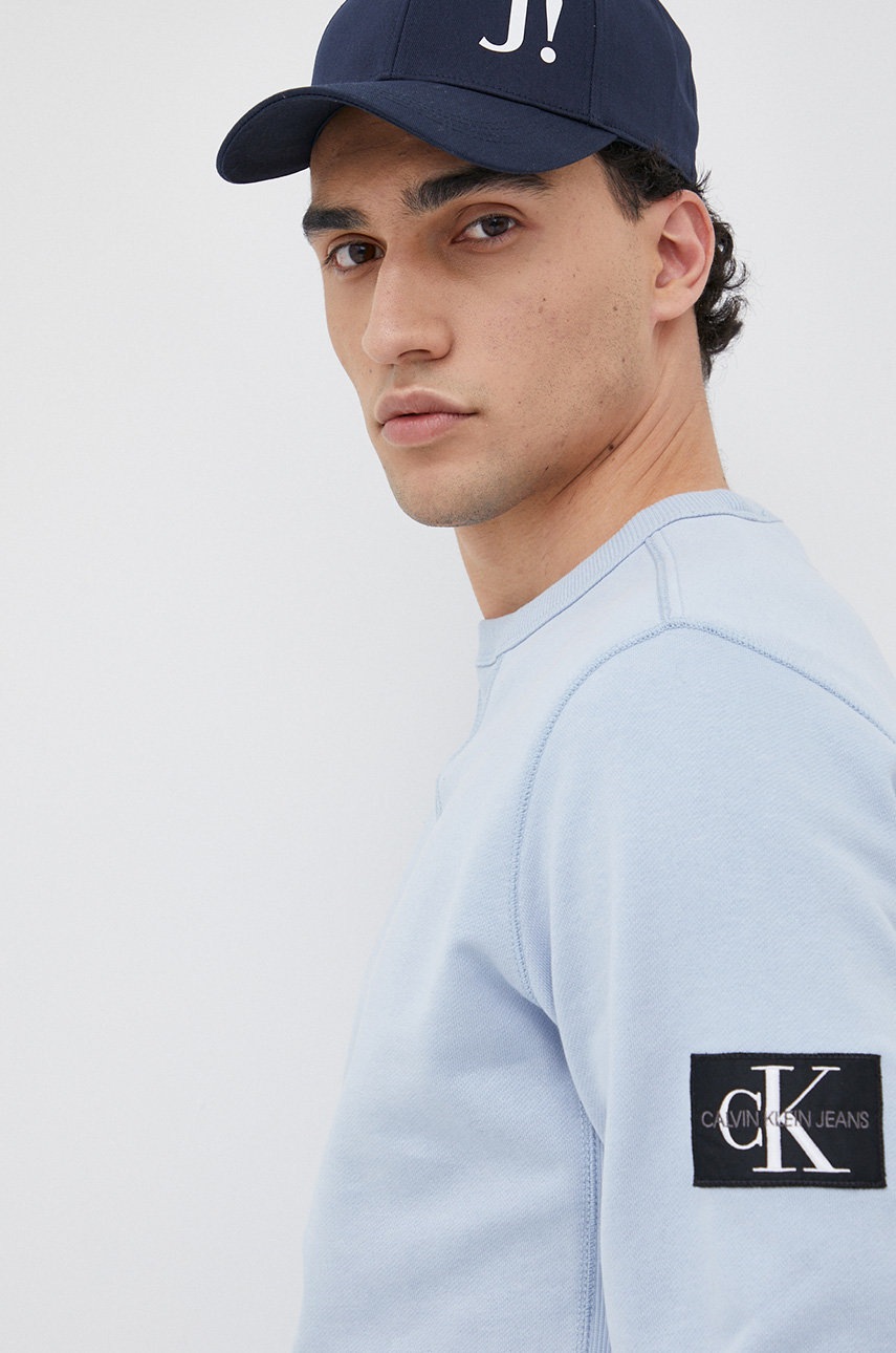 

Памучен суичър Calvin Klein Jeans мъжка с изчистен дизайн, Син