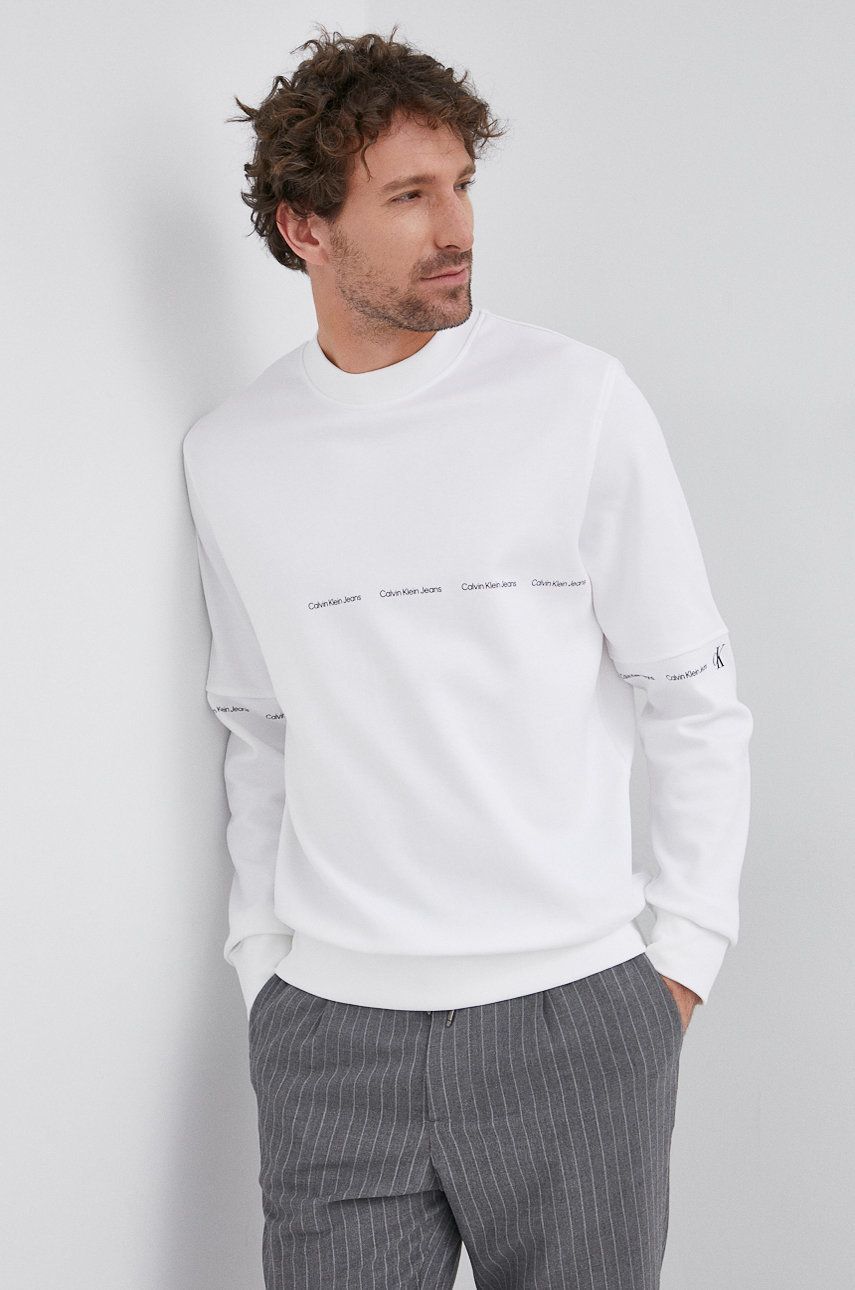 Calvin Klein Jeans Bluza męska kolor biały z nadrukiem