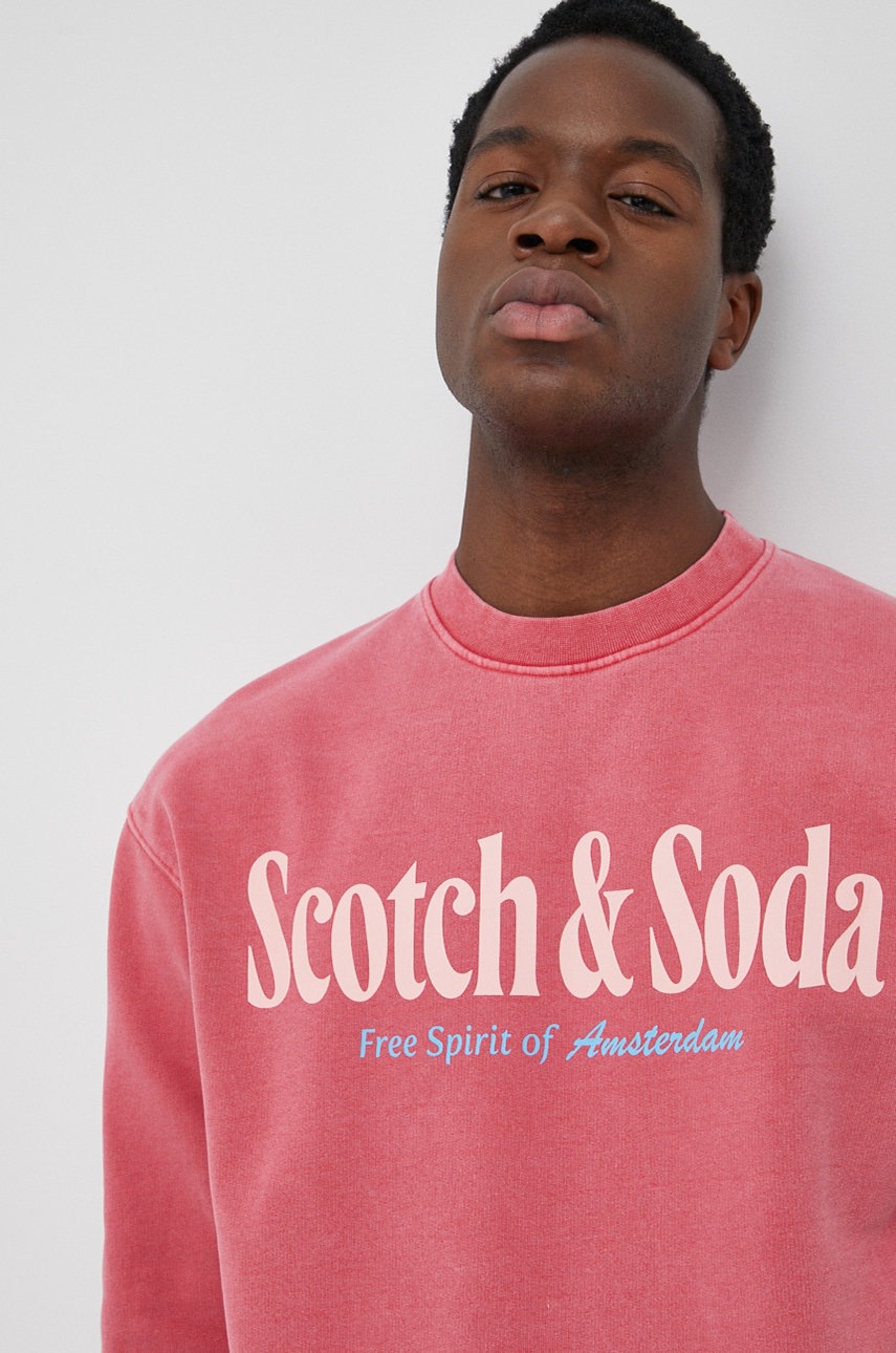 

Памучен суичър Scotch & Soda мъжка в розово с принт, Розов