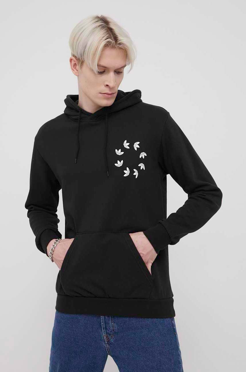 Adidas originals hanorac de bumbac adicolor barbati, culoarea negru, cu imprimeu