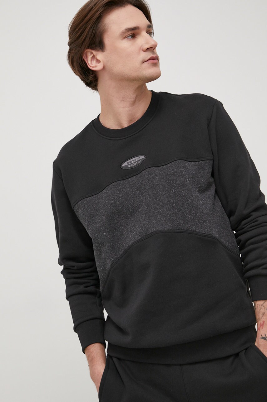 Adidas originals hanorac de bumbac hc9464 barbati, culoarea negru, cu imprimeu