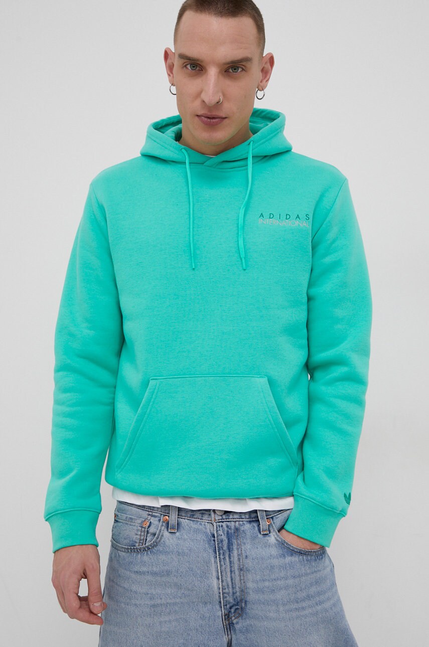 Adidas originals bluză bărbați, culoarea verde, material neted