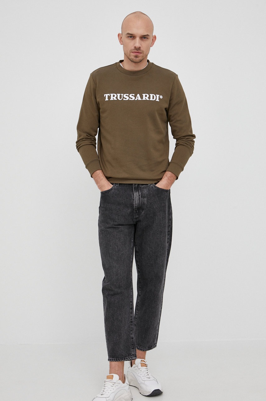

Хлопковая кофта Trussardi мужская цвет зелёный с принтом