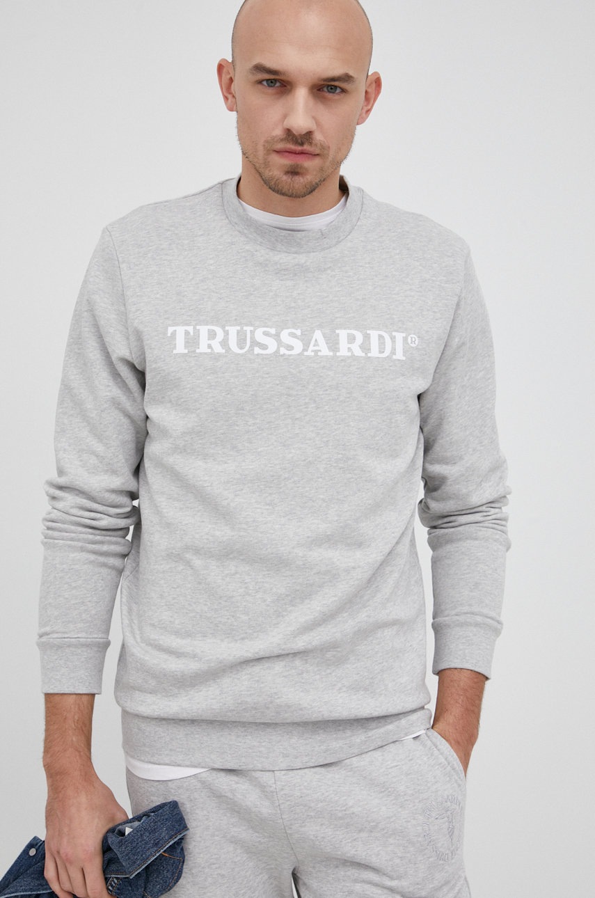 

Памучен суичър Trussardi мъжки в сиво с принт, Сив