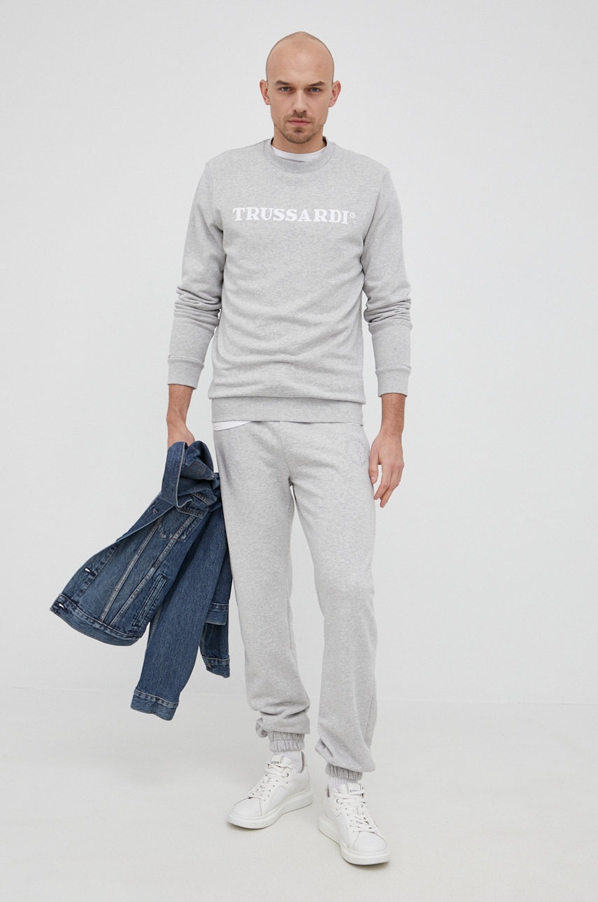 

Хлопковая кофта Trussardi мужская цвет серый с принтом