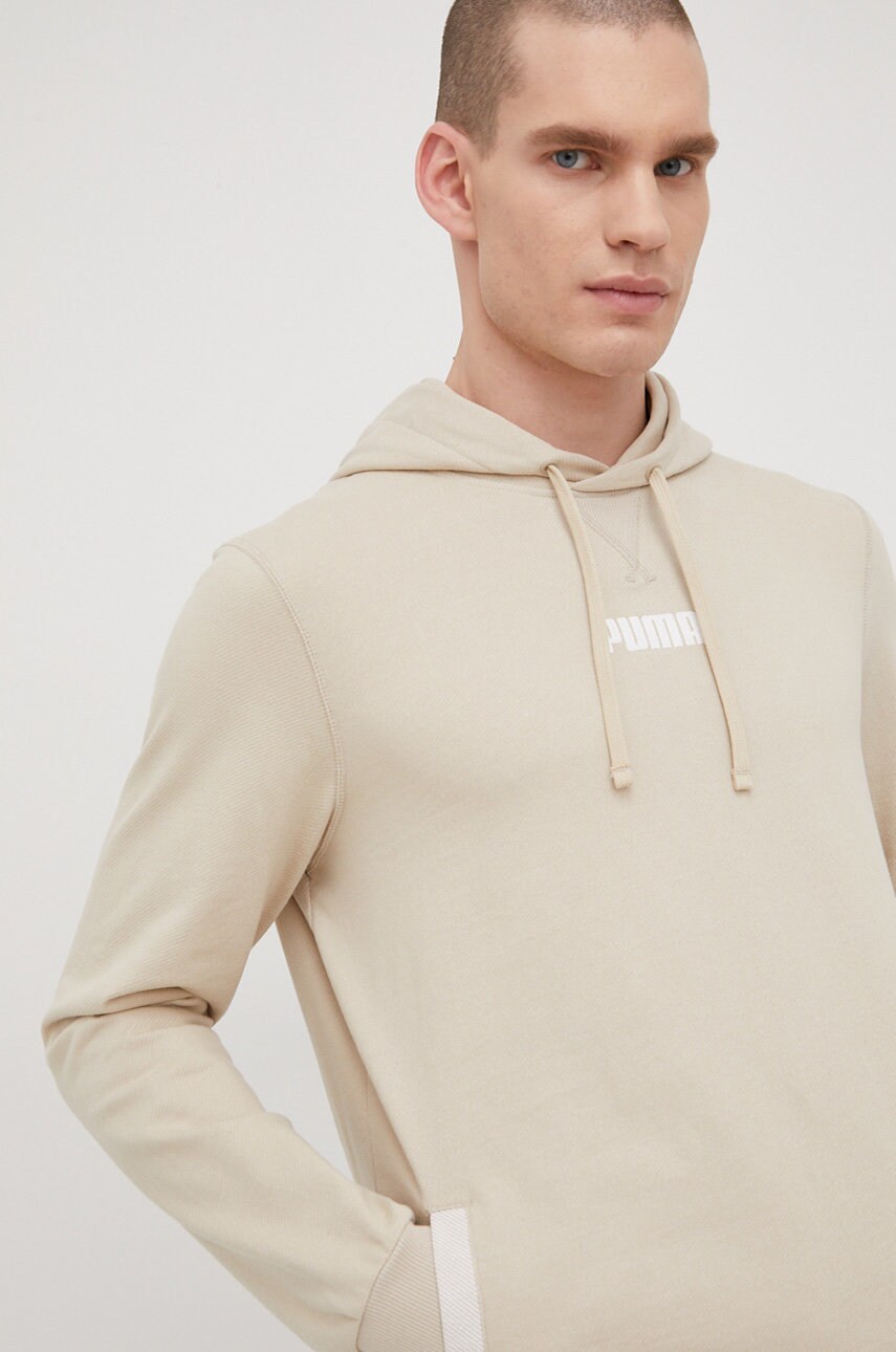 Puma hanorac de bumbac 84741064 barbati, culoarea bej, cu imprimeu