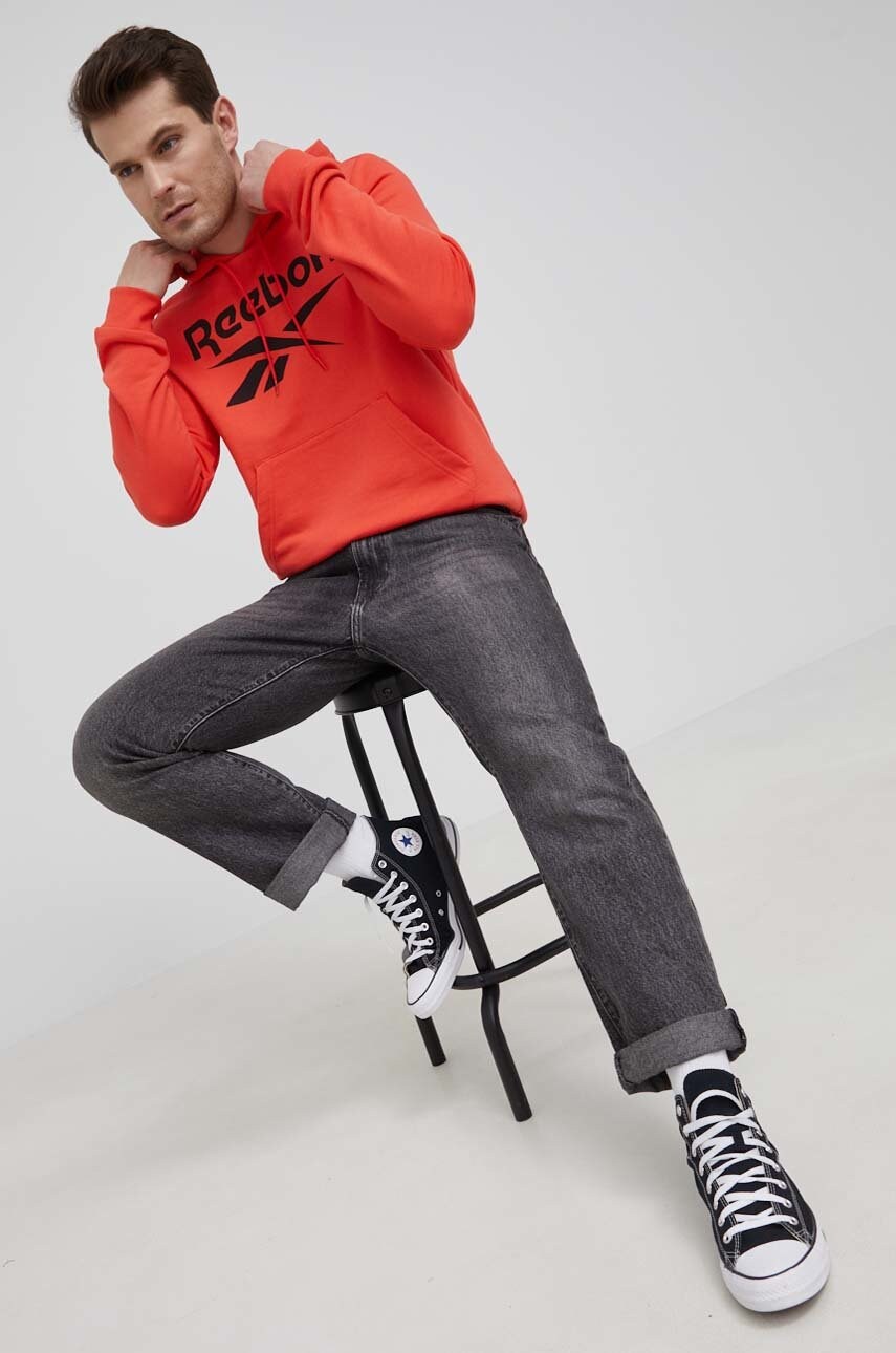 Reebok bluza hf0773 barbati, culoarea portocaliu, cu imprimeu