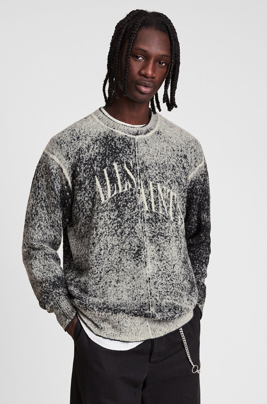 Allsaints bluză cu două fețe bărbați, culoarea gri, cu imprimeu