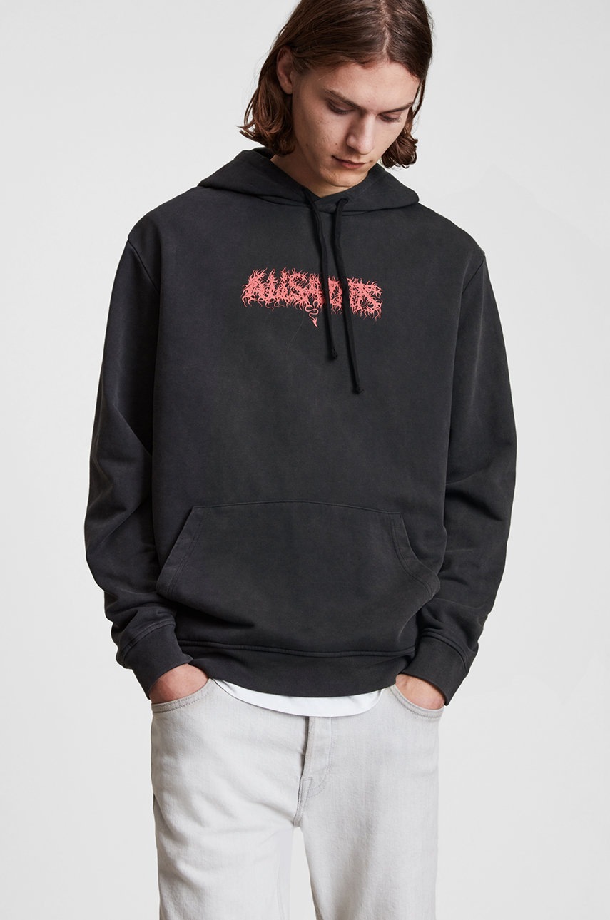 

Памучен суичър AllSaints мъжки в черно с принт, Черен