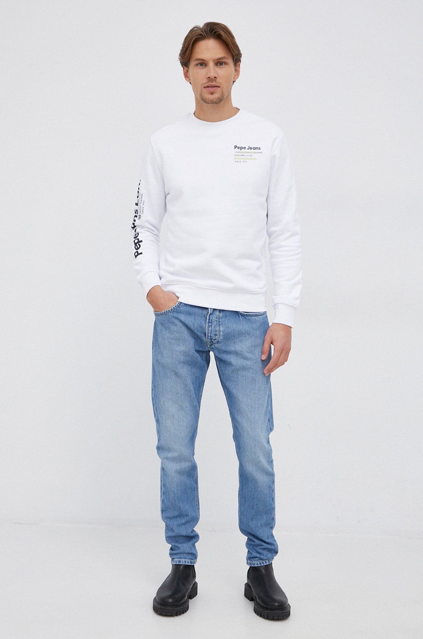 

Хлопковая кофта Pepe Jeans Duncan мужская цвет белый с принтом