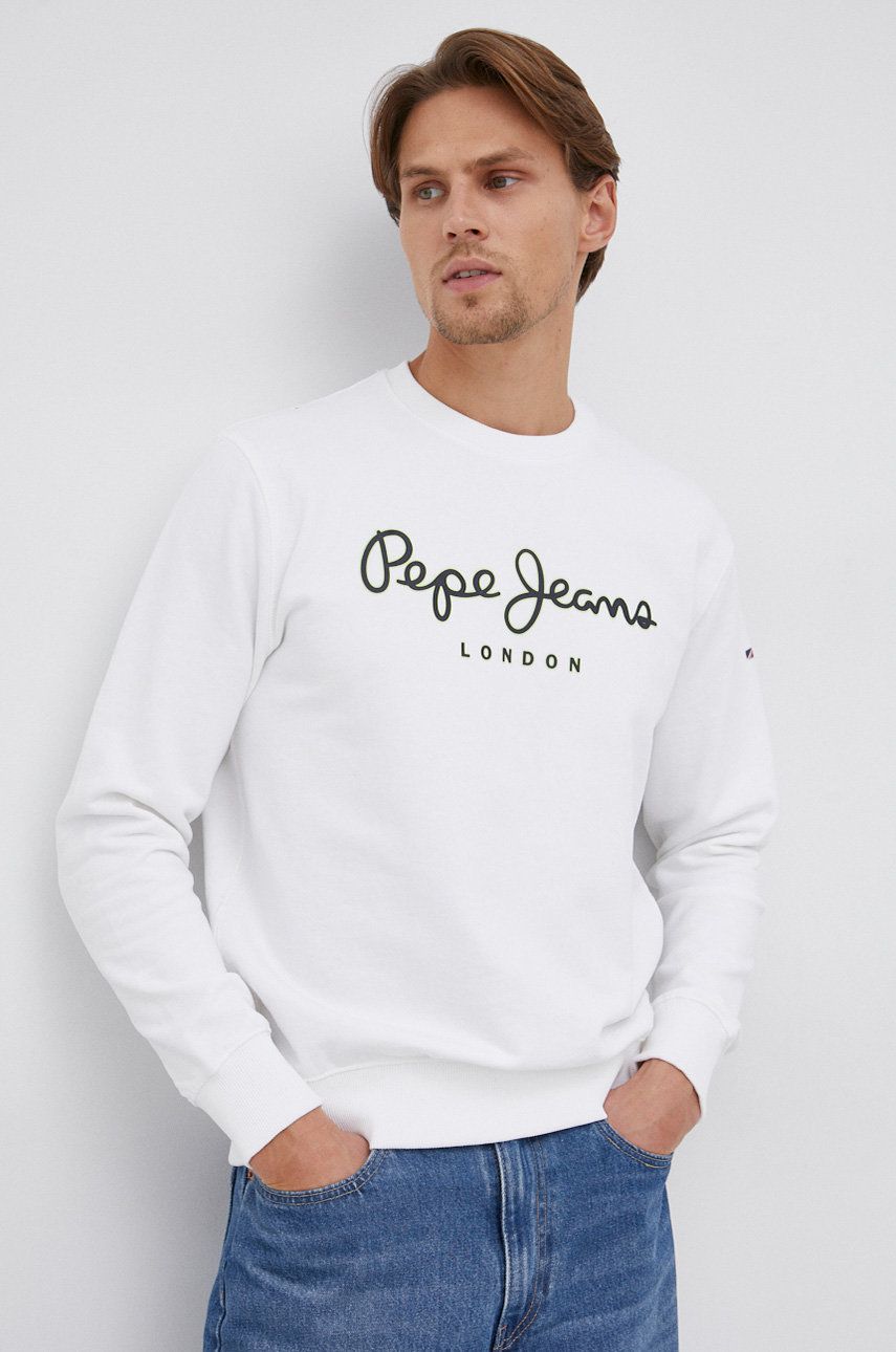 Pepe Jeans Bluza bawełniana George Crew męska kolor biały z nadrukiem