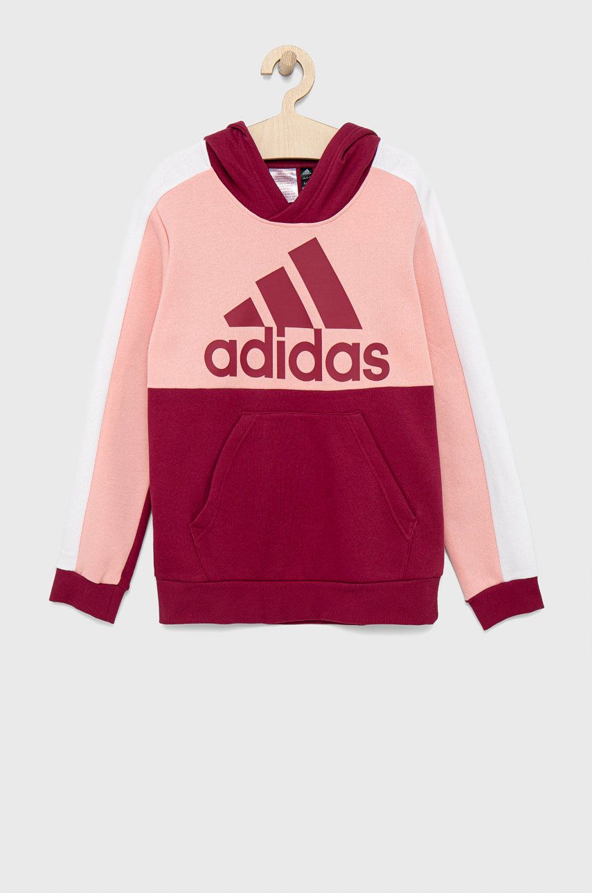 Adidas Performance bluza dziecięca męska kolor różowy z kapturem wzorzysta