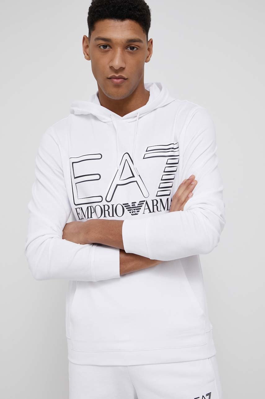 Ea7 emporio armani hanorac de bumbac barbati, culoarea alb, cu imprimeu