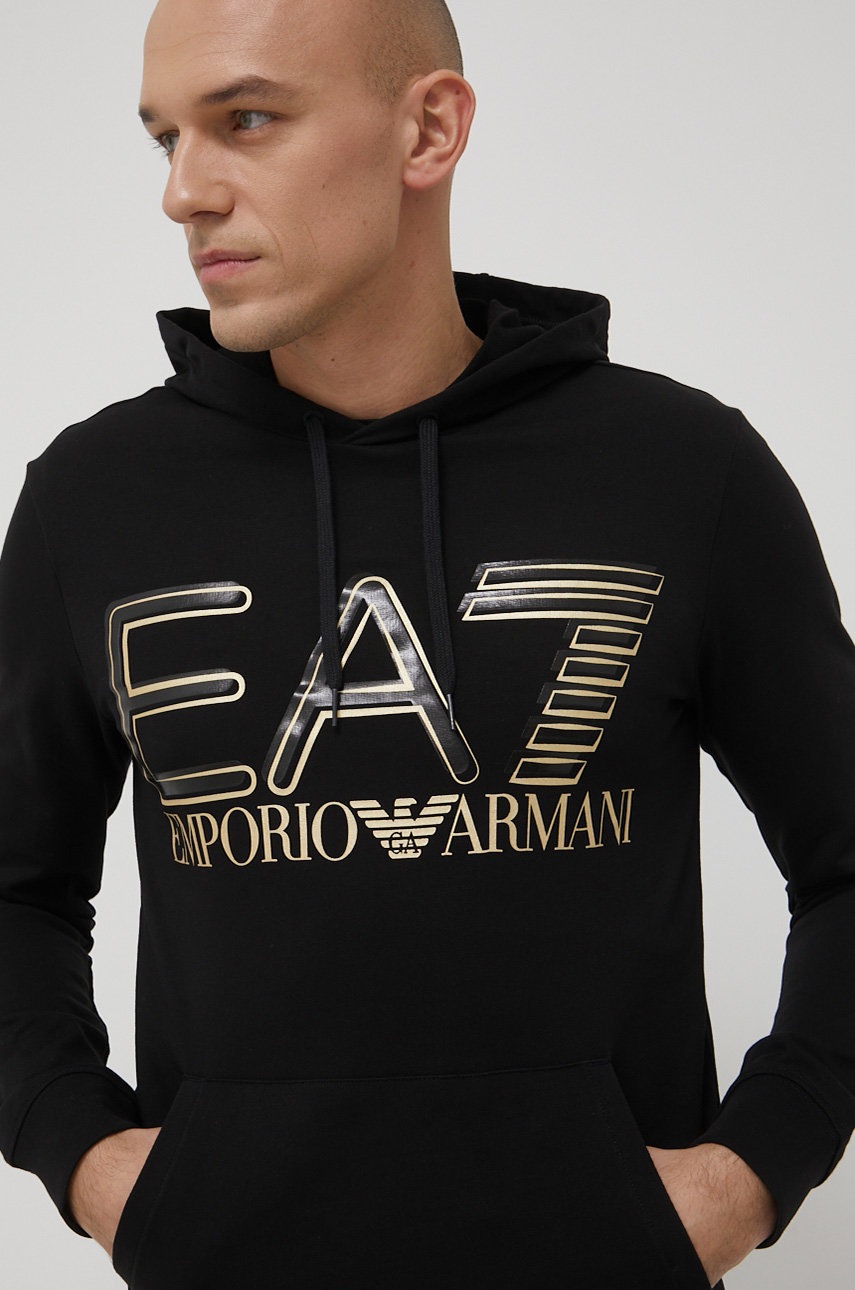 

Памучен суичър EA7 Emporio Armani мъжки в черно с принт, Черен