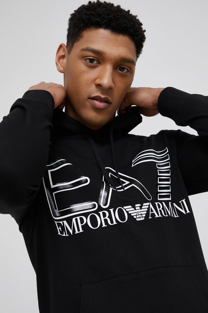

Памучен суичър EA7 Emporio Armani мъжки в черно с принт, Черен