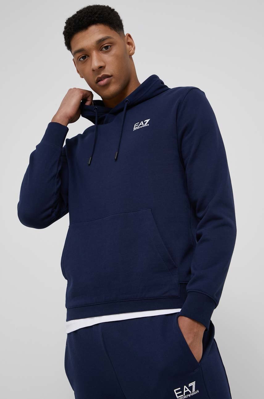 

Хлопковая кофта EA7 Emporio Armani мужская цвет синий однотонная
