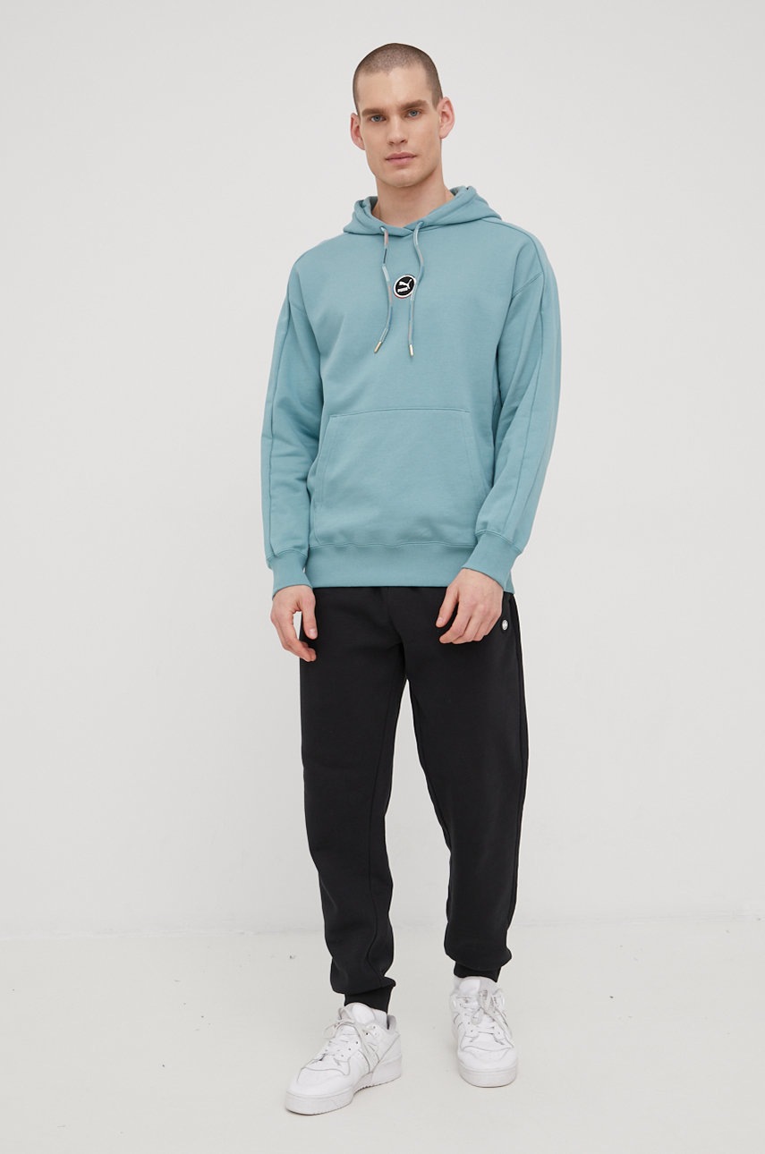 

Хлопковая кофта Puma 534175 мужская цвет бирюзовый с аппликацией