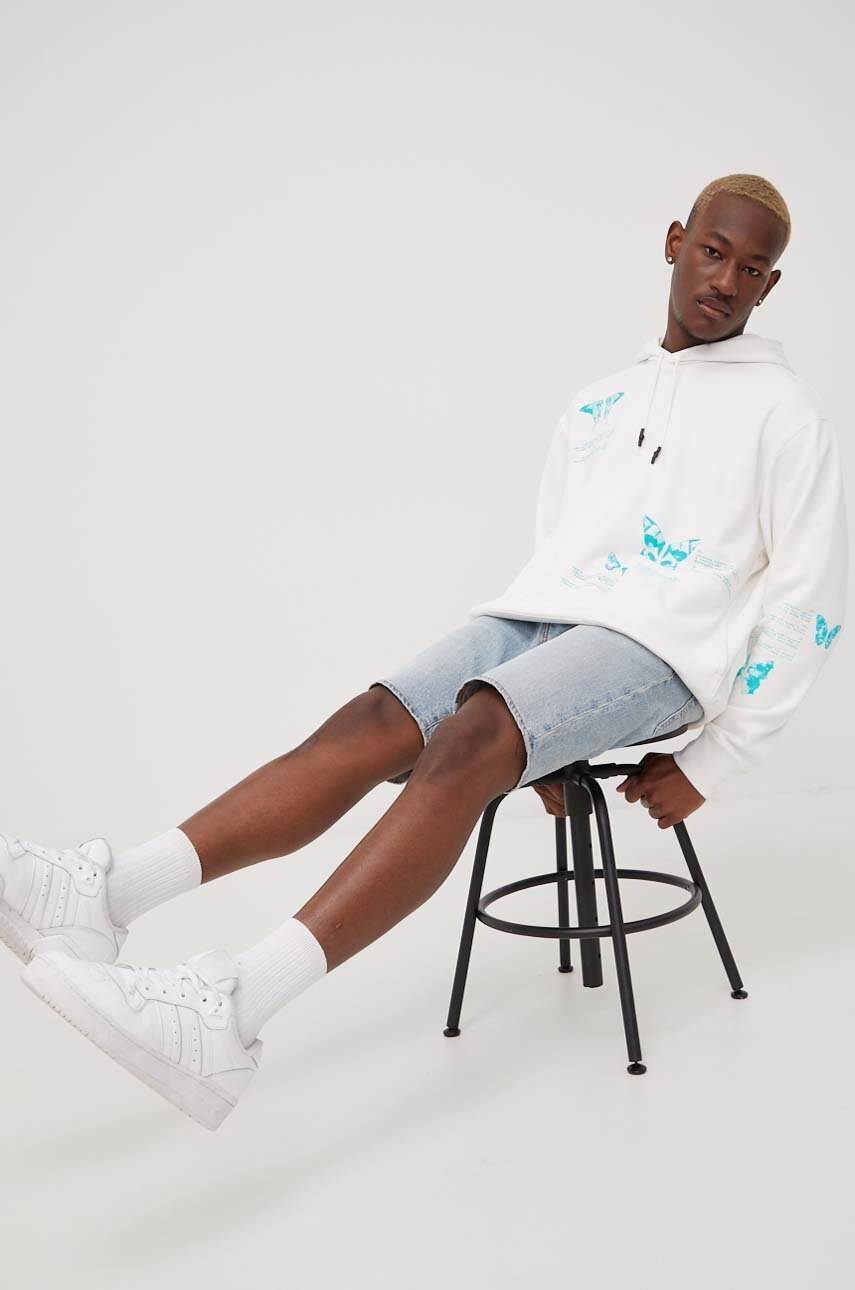 Adidas originals hanorac de bumbac hf4793 barbati, culoarea alb, cu imprimeu