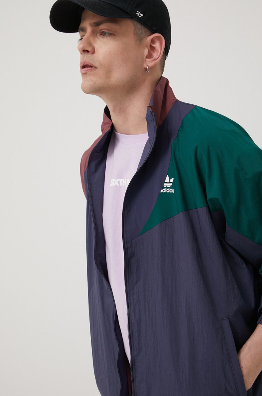 Adidas originals geaca adicolor barbati, culoarea albastru marin, de tranzitie, oversize