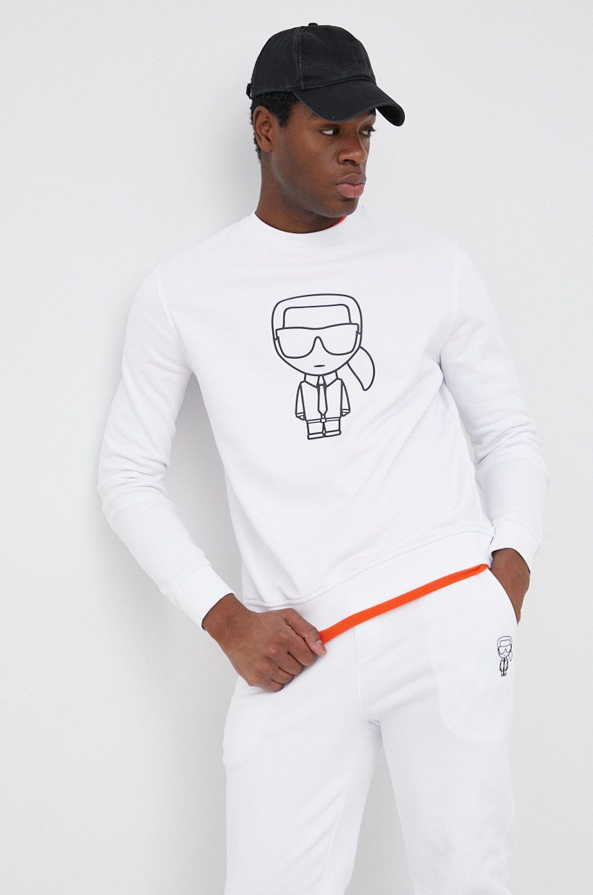 Karl Lagerfeld bluza barbati, culoarea alb, cu imprimeu ANSWEAR