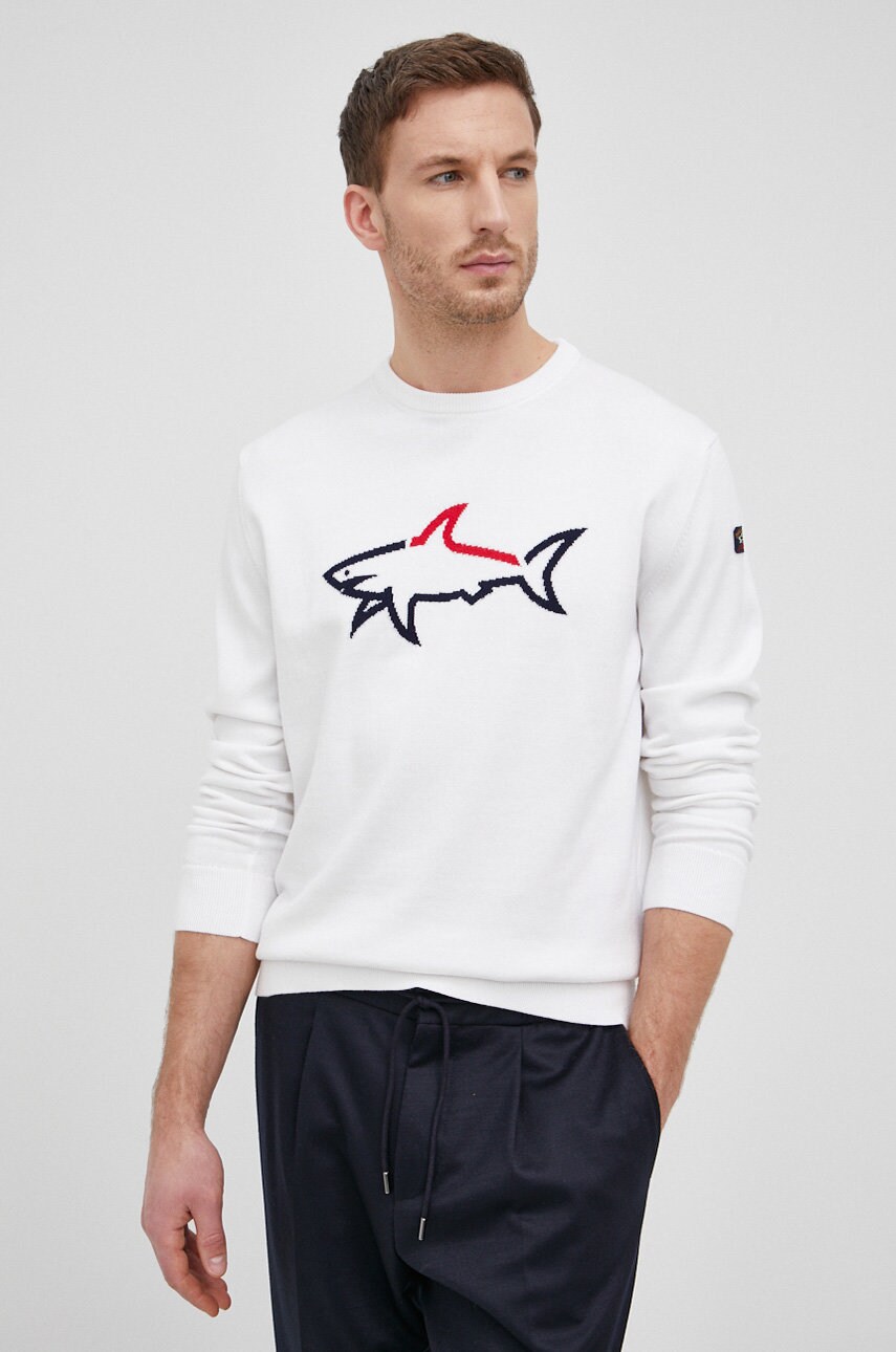 Paul&shark pulover de bumbac barbati, culoarea alb, light
