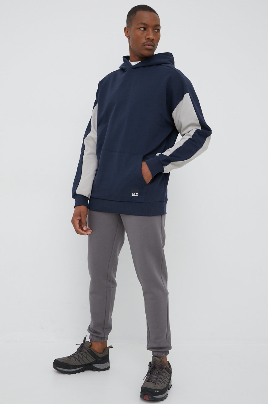 

Хлопковая кофта Jack Wolfskin мужская цвет синий однотонная