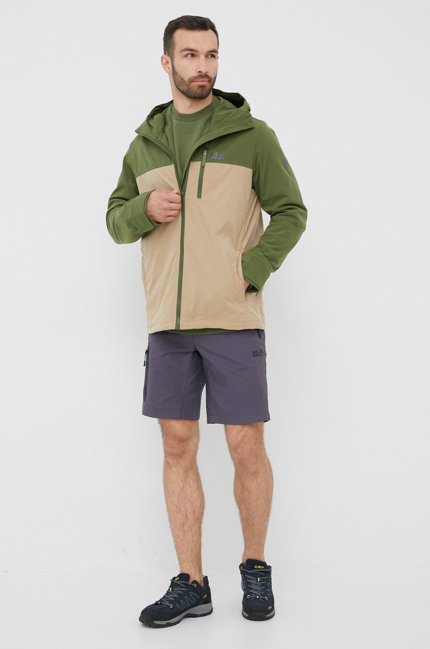 

Хлопковая кофта Jack Wolfskin мужская цвет зелёный однотонная
