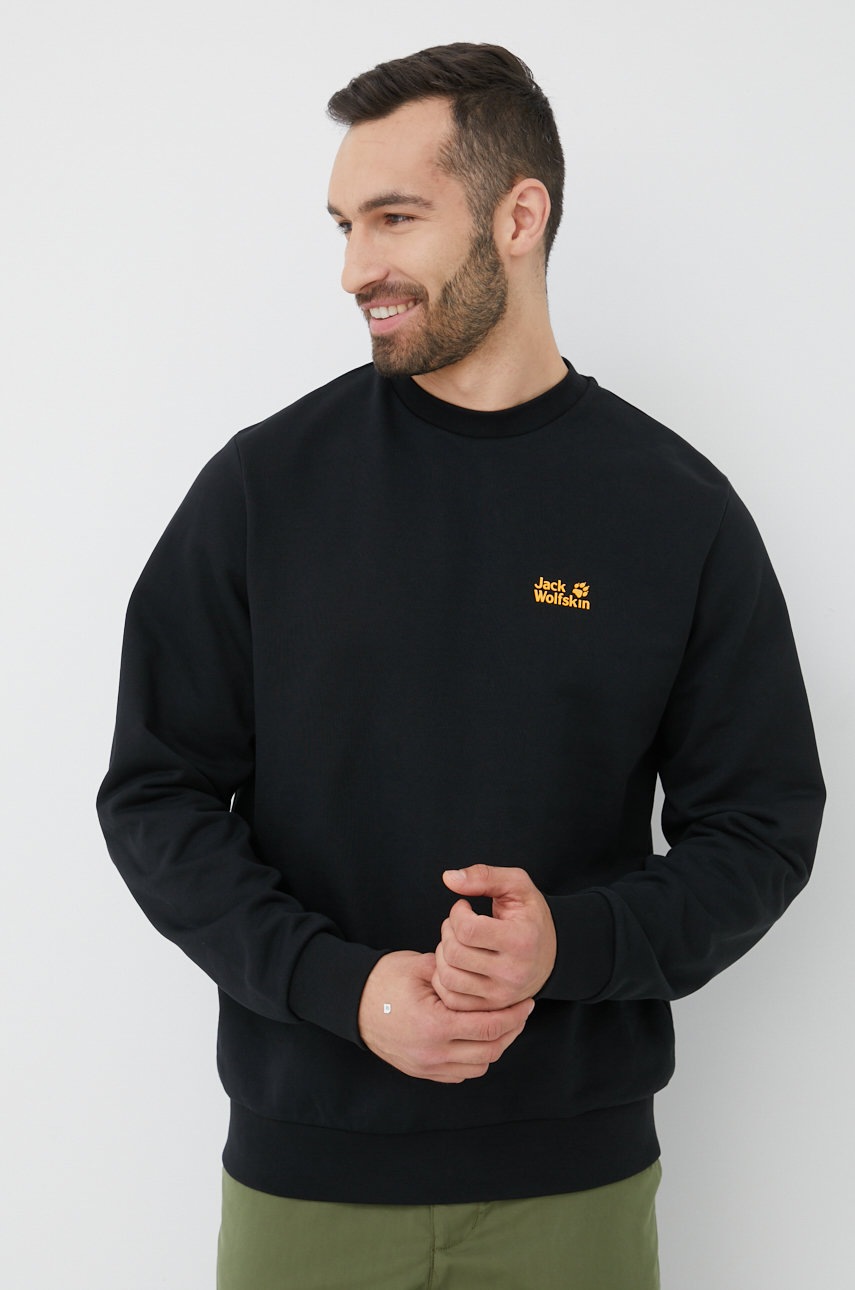 

Памучен суичър Jack Wolfskin в черно с изчистен дизайн, Черен