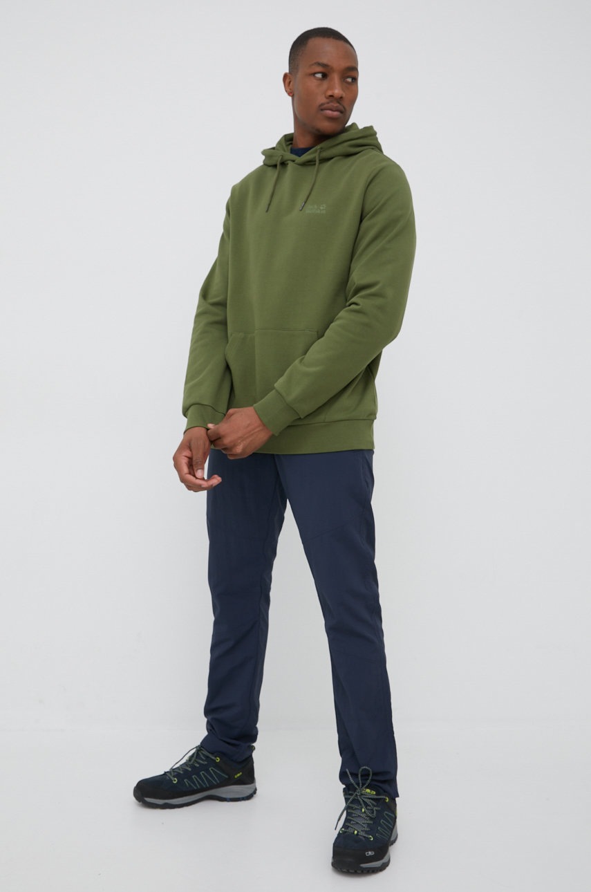 

Хлопковая кофта Jack Wolfskin мужская цвет зелёный однотонная