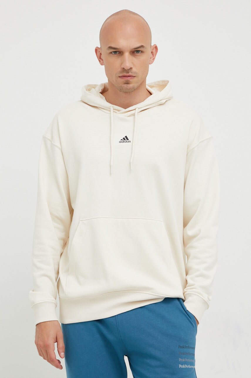 Adidas hanorac de bumbac barbati, culoarea bej, neted