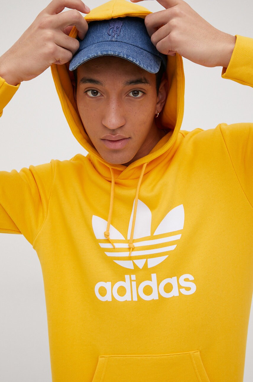 Adidas originals hanorac de bumbac adicolor he9499 barbati, culoarea galben, cu imprimeu